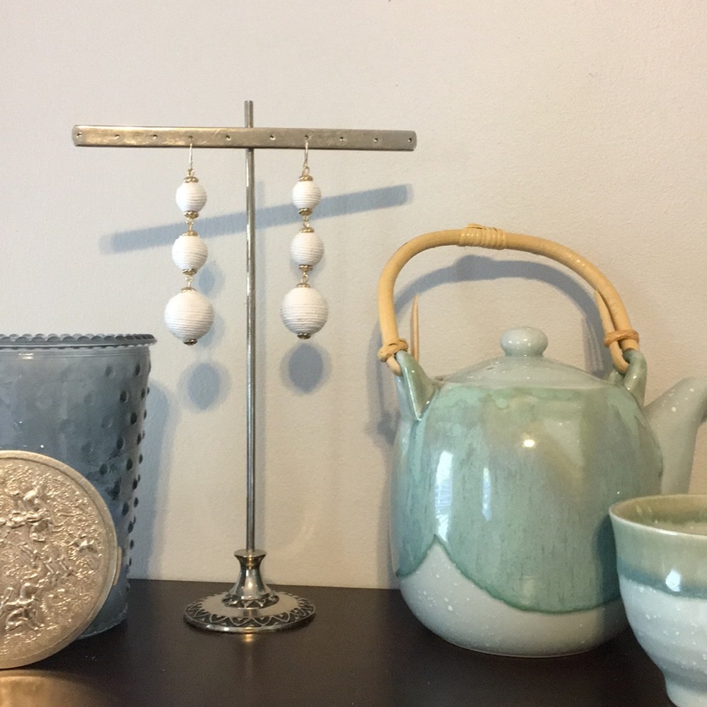 Three Drop White Earrings